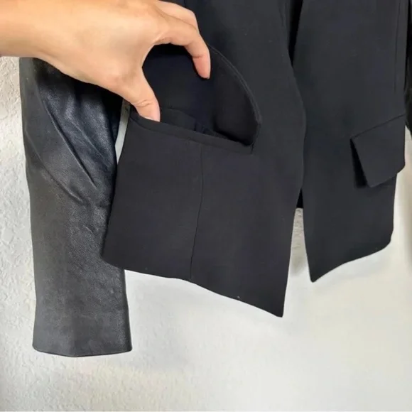 St. John Caviar Black Lamb Leather Open Front Blazer Jacket - Picture 16 of 16